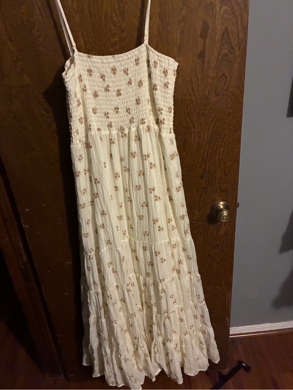 Altar'd State Cream Maxi Dress with Brown Floral Motif - Picture 2 of 3